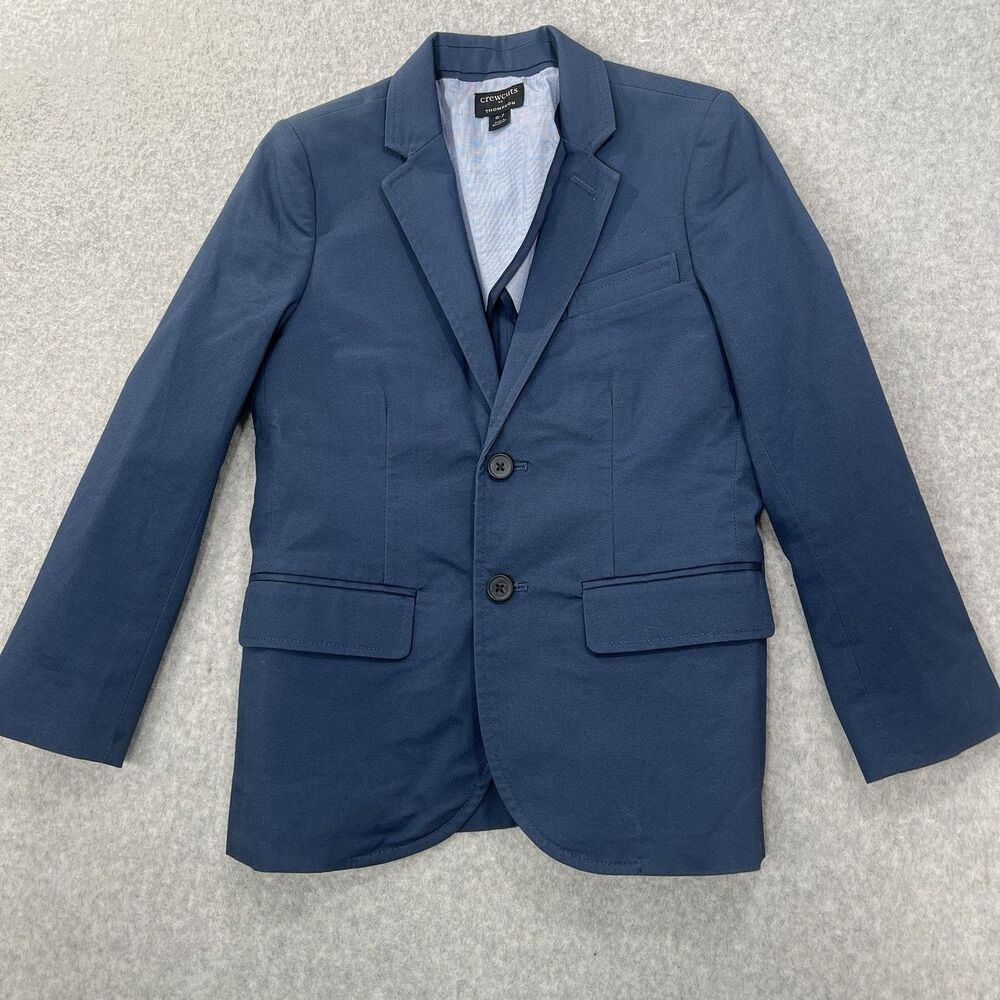 J.Crew Crewcuts Thompson Blazer Boys Size 6-7 Navy Blue 2 Button Uniform
